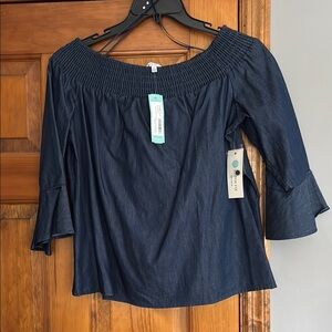 Navy Off-Shoulder Top by Nine Britton